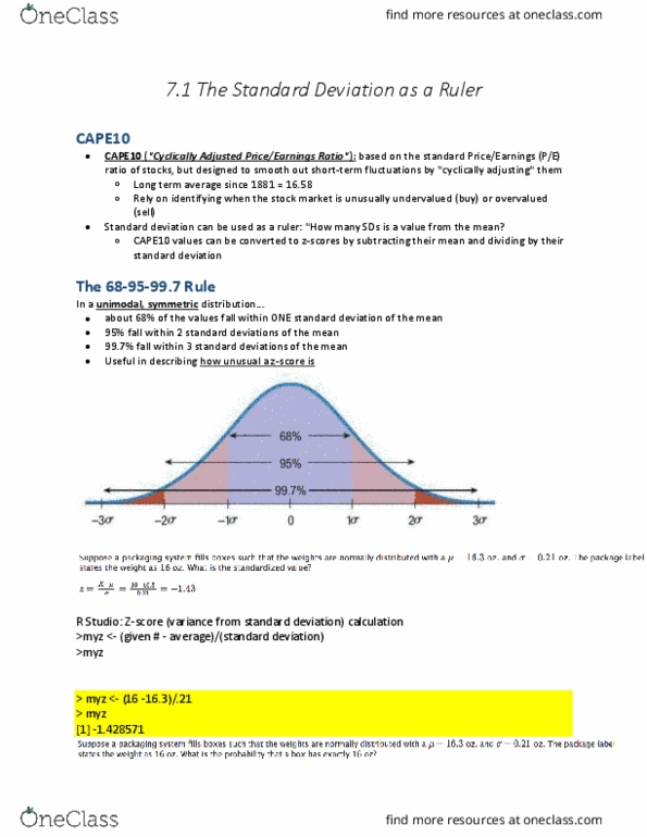 STA 309 Chapter 7.1: 7.1 The Standard Deviation as a Ruler thumbnail