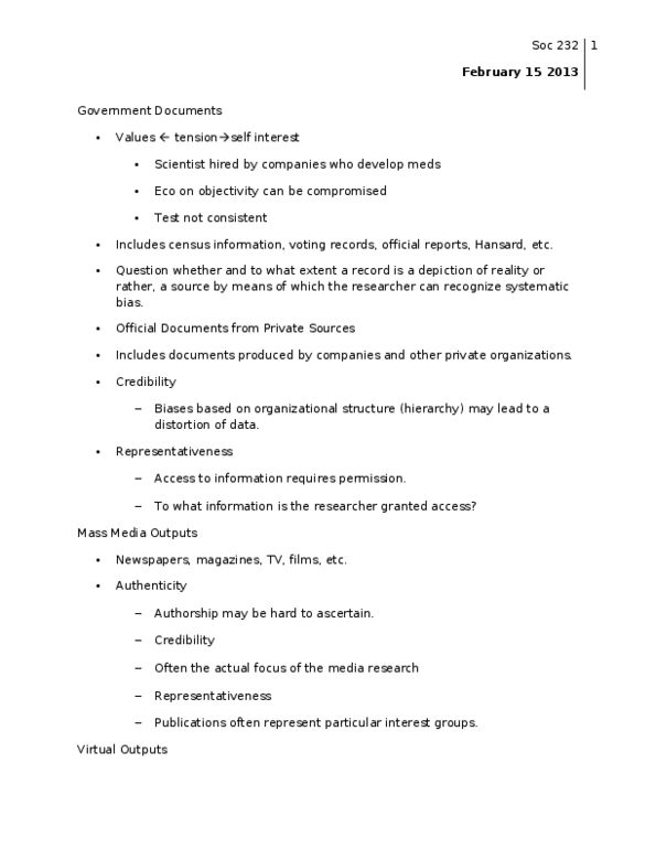 SOC 232 Lecture Notes - Subgroup Analysis, Observational Error, Data Set thumbnail