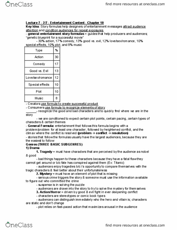 CMN 140 Lecture Notes - Lecture 7: Sitcom, Conflict Resolution, Action Stories thumbnail