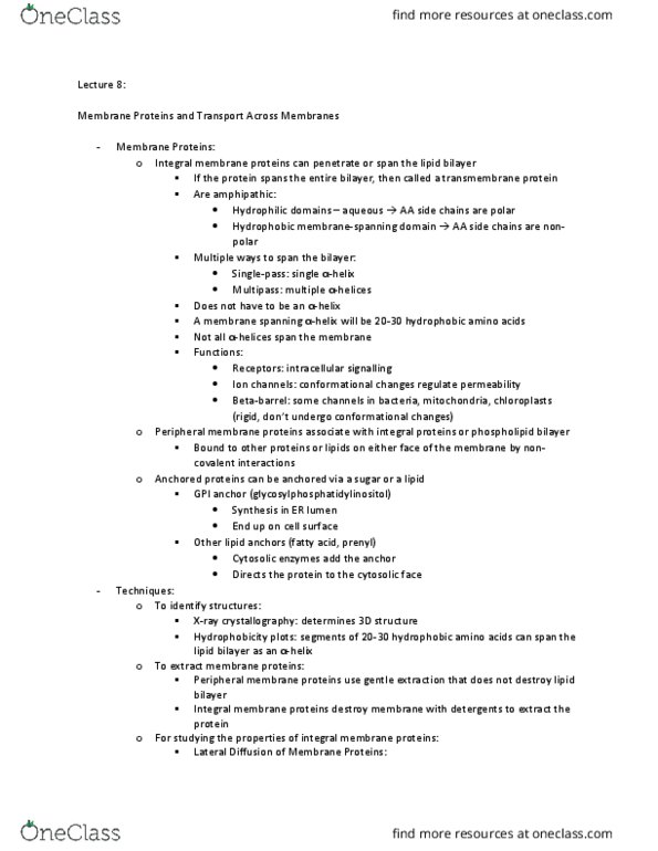 BIO130H1 Lecture 8: Membrane Proteins & Transport Across Membranes thumbnail