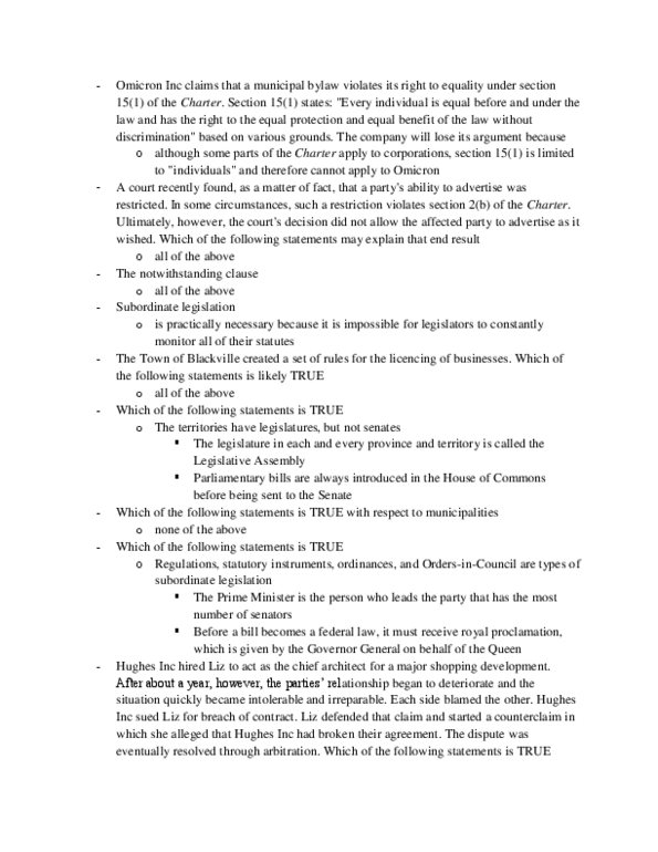 BUSA 364 Lecture Notes - Lecture 3: Primary And Secondary Legislation, Counterclaim, Equal Protection Clause thumbnail