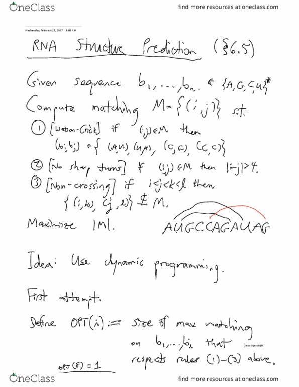 CS 4820 Lecture 10: 0215 Dynamic Programming 4 RNA Structure Prediction thumbnail