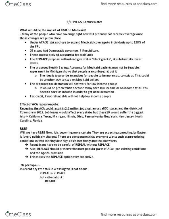 PUBHLTH 122 Lecture Notes - Lecture 18: High-Deductible Health Plan, Health Savings Account, Preferred Provider Organization thumbnail