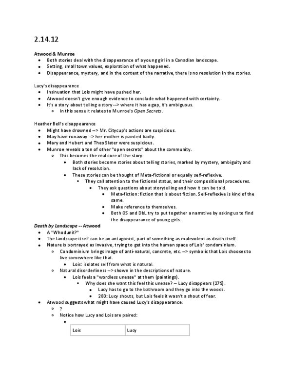 ENG215H1 Lecture Notes - Metafiction, Whodunit, American Middle Class thumbnail