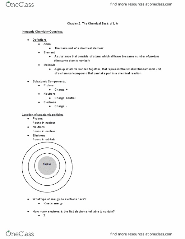 BIOL 1115 Lecture 2: Chapter 2: The Chemical Basis of Life thumbnail