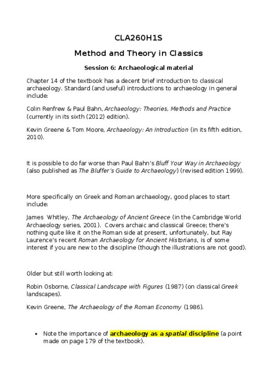 CLA260H1 Lecture Notes - Paul Bahn, Colin Renfrew, Baron Renfrew Of Kaimsthorn, Robin Osborne thumbnail