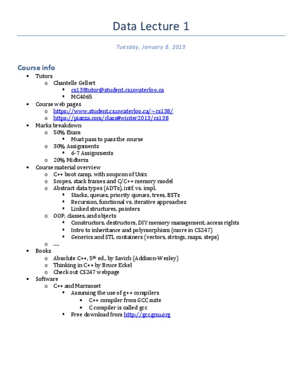 CS138 Lecture Notes - Berkeley Software Distribution, Unix Shell, Unix File System thumbnail