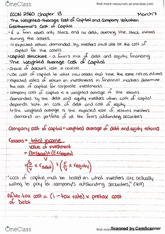 ECON 2560 Chapter 13: theory of finance textbook notes chater 13 thumbnail