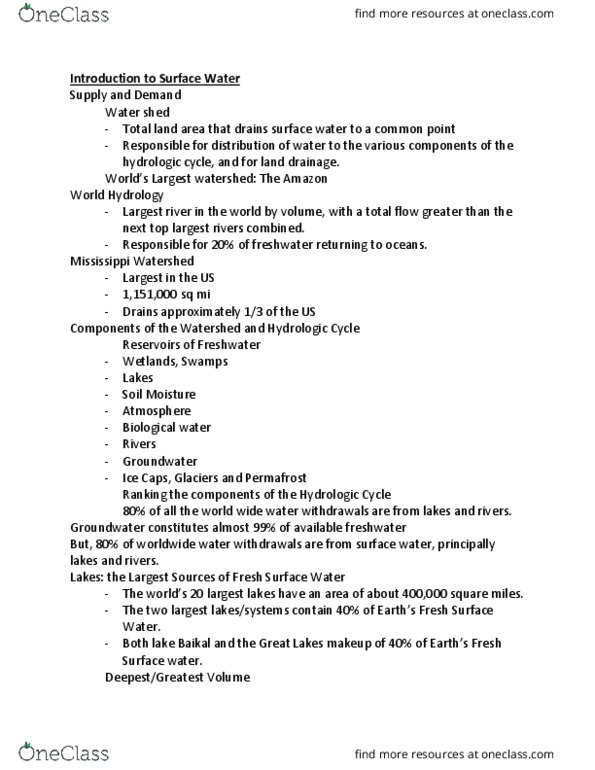 SWS 2007 Lecture Notes - Lecture 9: Water Cycle, Rift Valley Lakes, Lake Baikal thumbnail