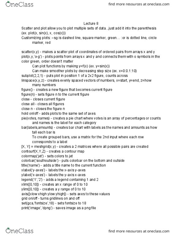 ENGR 101 Lecture Notes - Lecture 8: Scatter Plot, Pie Chart, Bar Chart thumbnail