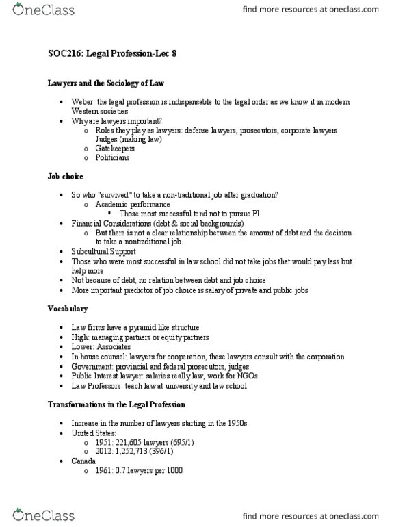 SOC216H5 Lecture Notes - Lecture 8: Billable Hours, Men Only, Human Capital thumbnail