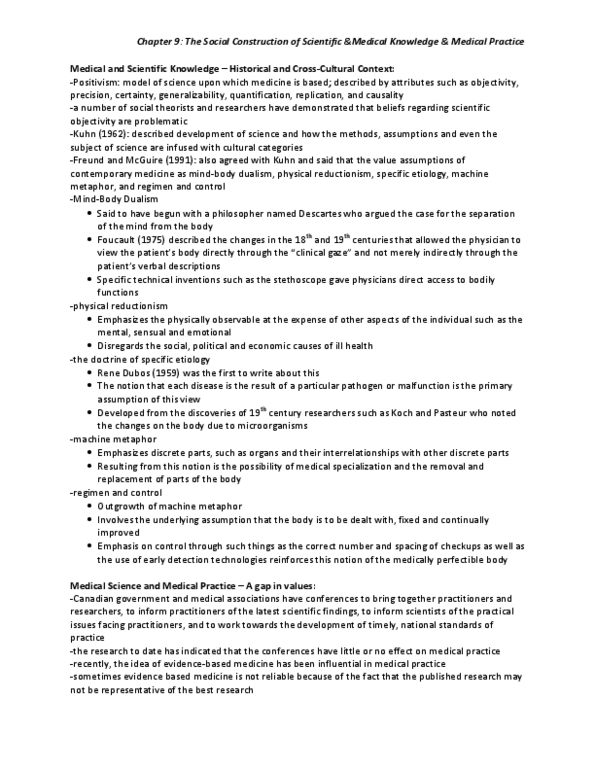 HLTHAGE 1AA3 Chapter Notes - Chapter 9: Reductionism, Stethoscope, Social Forces thumbnail