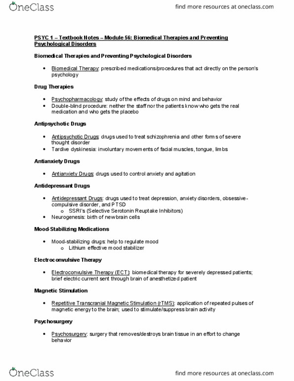 PSYC 1 Chapter 56: Biomedical Therapies and Preventing Psychological Disorders thumbnail