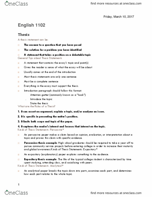 ENGL 1102 Lecture 5: English 1102 notes thumbnail