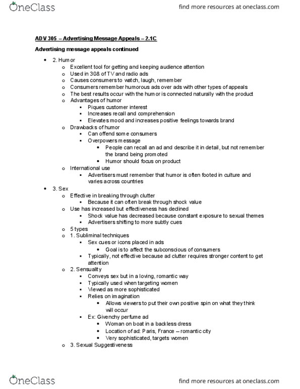 ADV 305 Lecture 17: ADV 305 – Advertising Message Appeals – 2.1C thumbnail