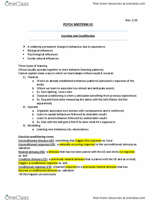 PSY 1101 Midterm: PSYCH MIDTERM 2 - OneClass