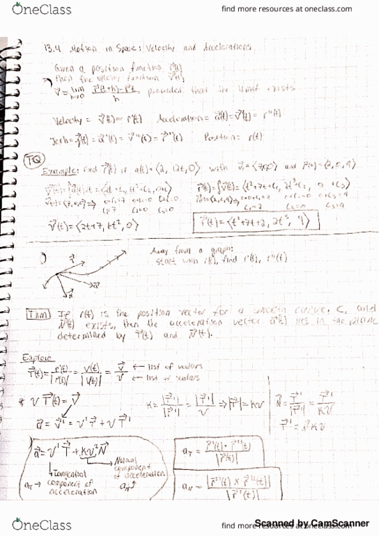 MTH 230 Lecture 9: 13.4 Motion in Space and 14.1 Functions of Several Variables thumbnail