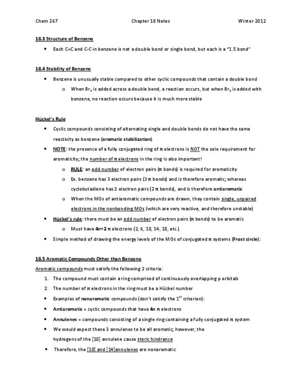 CHEM267 Chapter Notes - Chapter 18: Annulene, Steric Effects, Antiaromaticity thumbnail