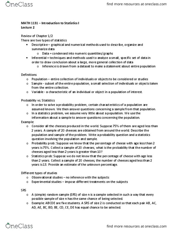 MATH 1131 Lecture 2: MATH 1131 – Introduction to Statistics I - L2 thumbnail