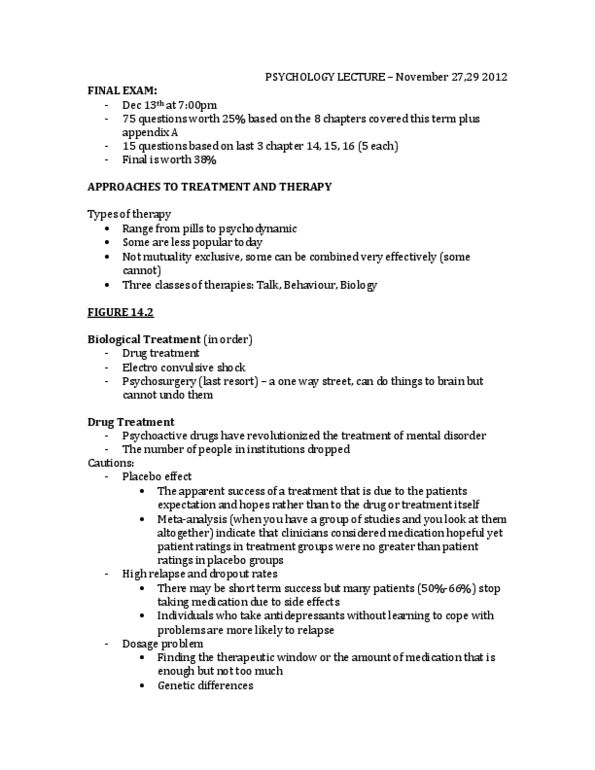 PS101 Lecture Notes - Electroconvulsive Therapy, Tricyclic Antidepressant, Tardive Dyskinesia thumbnail