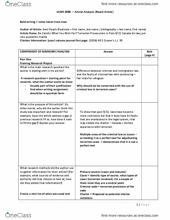 LAWS 2908 Lecture Notes - Lecture 9: Reverse Onus, Csa (Database Company), Kent Roach thumbnail