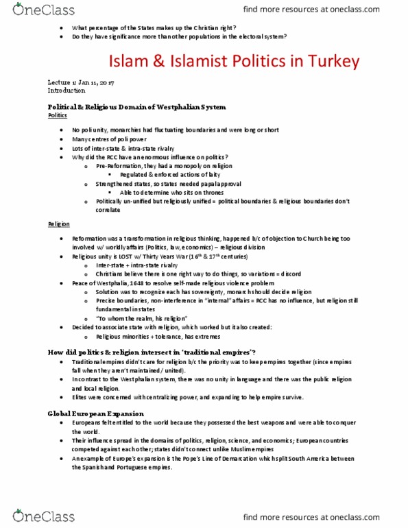SRS 2195 Lecture Notes - Lecture 1: Protestant Work Ethic, Necmettin Erbakan, Pan-Turkism thumbnail