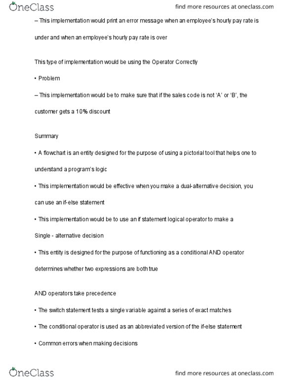 COIS 1020H Lecture Notes - Lecture 17: Boolean Expression, Logical Connective, Switch Statement thumbnail