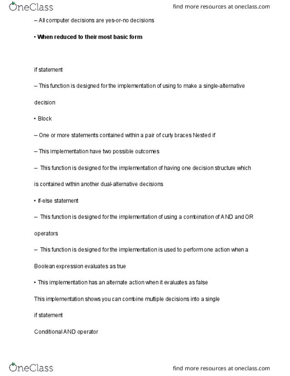 COIS 1020H Lecture Notes - Lecture 13: Boolean Expression thumbnail