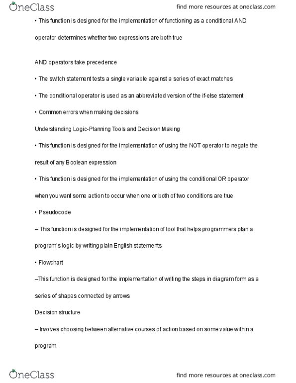 COIS 1020H Lecture Notes - Lecture 12: Boolean Expression, Switch Statement thumbnail