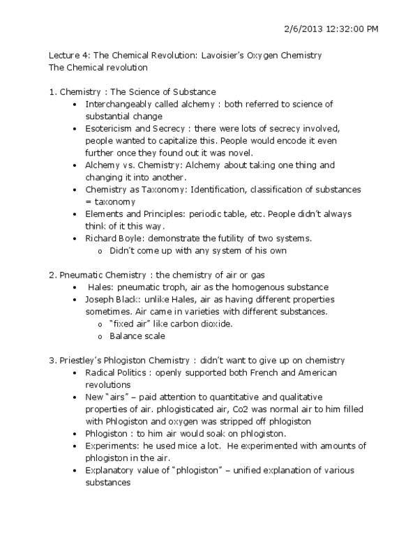 HPS211H1 Lecture Notes - Chemical Revolution, Western Esotericism, Phlogiston Theory thumbnail