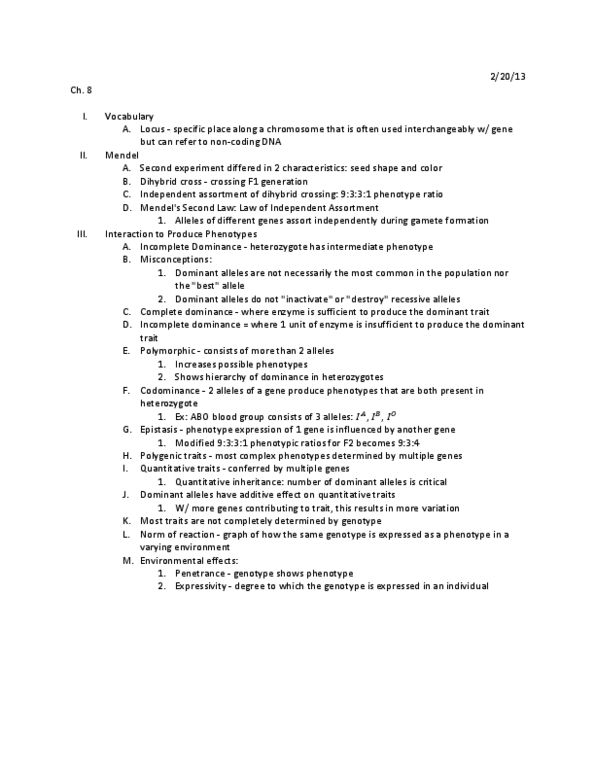 BSC 2010 Lecture Notes - Gamete, Chromosome, Zygosity thumbnail