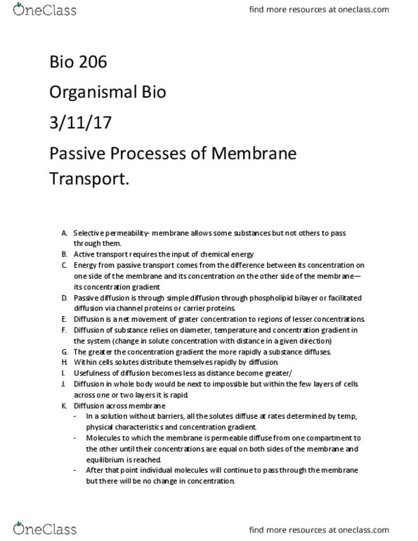 BIOL 206 Chapter Notes - Chapter 6: Osmosis, Passive Transport, Lipid Bilayer thumbnail