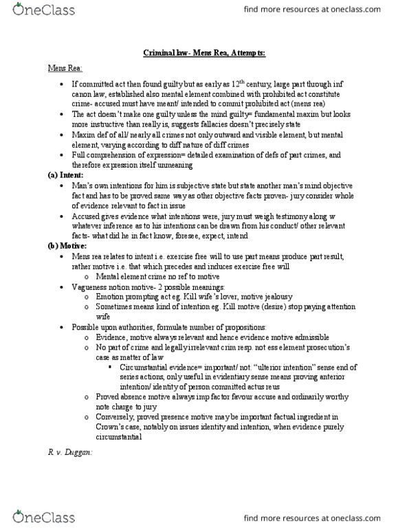 Law 2101 Chapter Notes - Chapter criminal law: Dangerous Driving, Mens Rea, Indictable Offence thumbnail