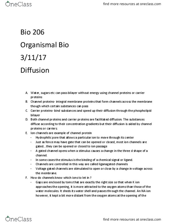 BIOL 206 Chapter Notes - Chapter 6.4: Eukaryote, Aquaporin, Glucose Transporter thumbnail