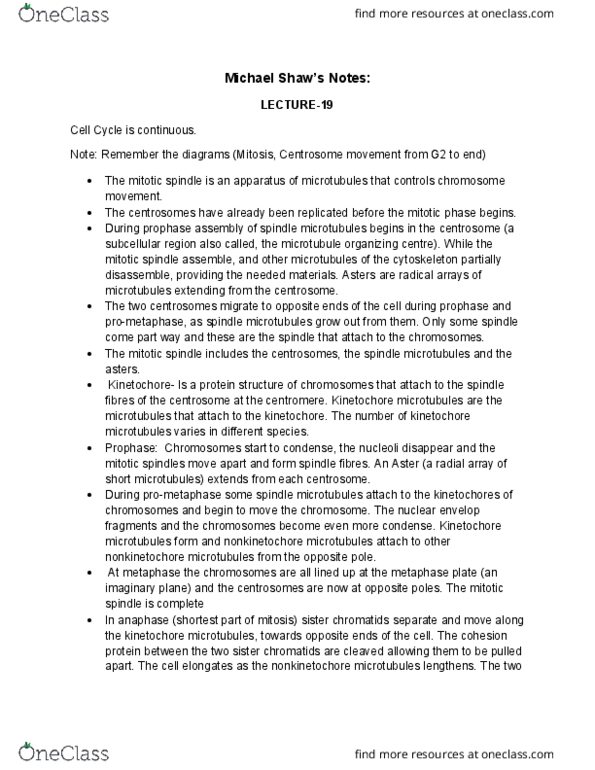 BIOL 1020 Lecture Notes - Lecture 19: Microfilament, Telophase, Cleavage Furrow thumbnail