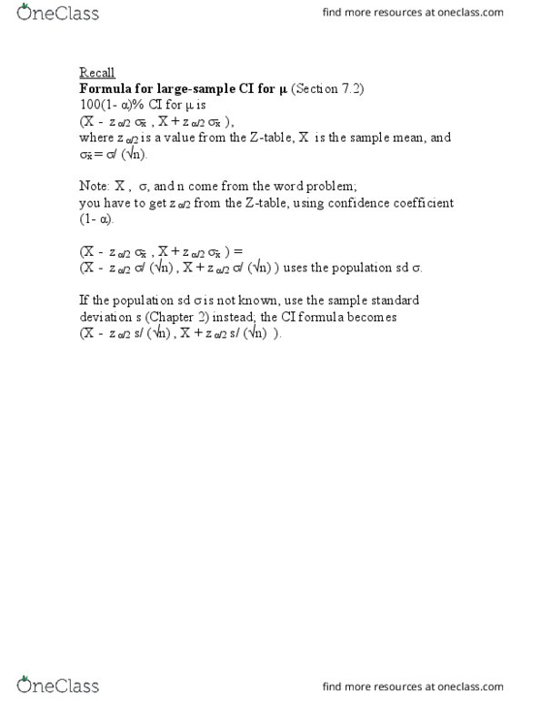 STAT 1053 Lecture Notes - Lecture 14: Statistical Parameter, Binomial Type, Confidence Interval thumbnail