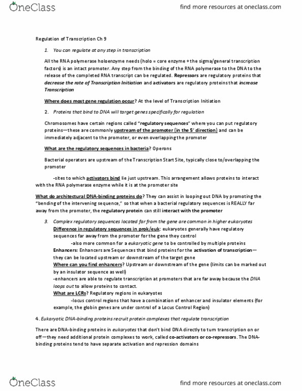 BCHM-4360 Chapter Notes - Chapter 9: Histone H2B, Gene Silencing, Bacillus Subtilis thumbnail