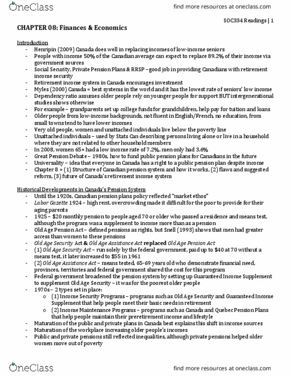 SOC334H5 Chapter Notes - Chapter 8: Radical Change, Registered Retirement Savings Plan, Savings Account thumbnail