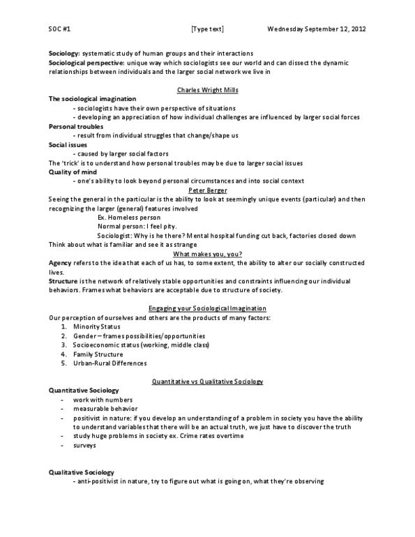 SOC101 Lecture Notes - Qualitative Sociology, Social Forces, Antipositivism thumbnail