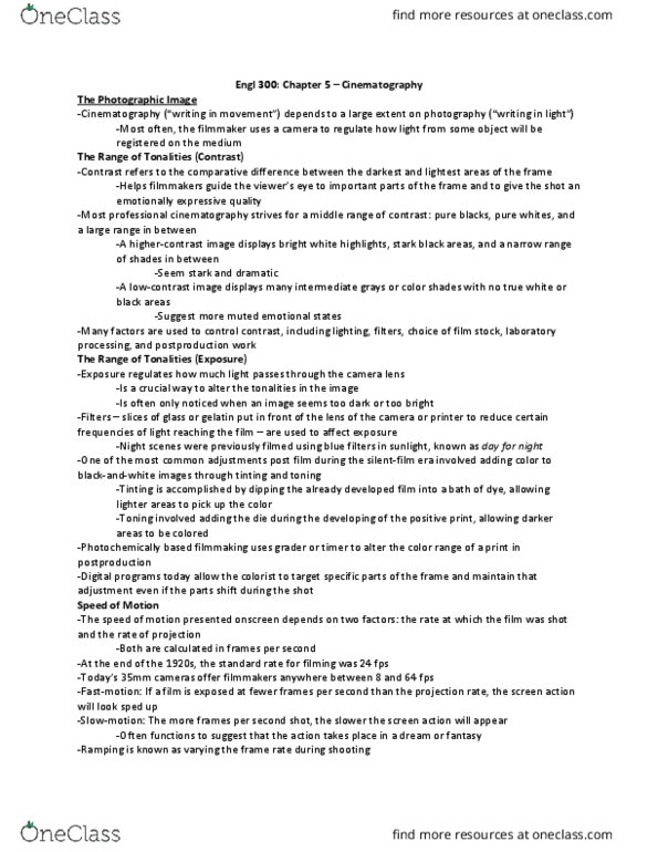 ENGL 300 Lecture Notes - Lecture 5: Staccato, Tracking Shot, Total Film thumbnail