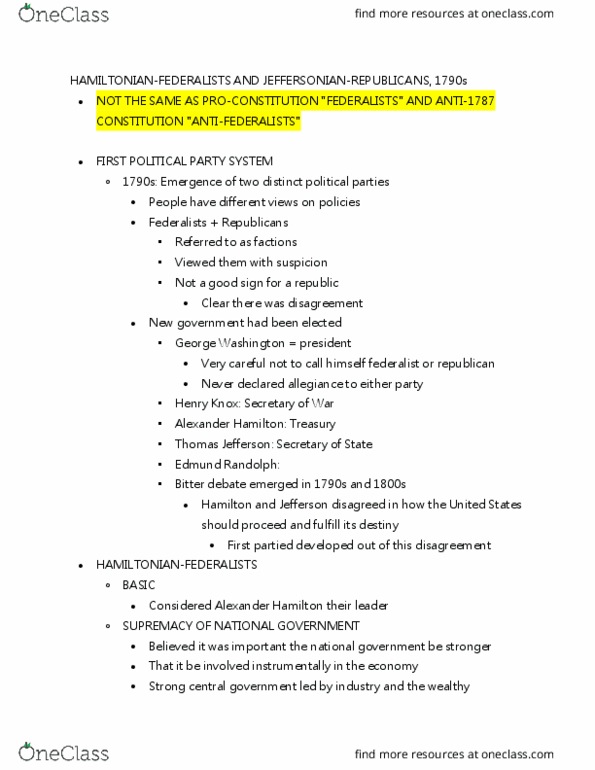 HIS 315K Lecture Notes - Lecture 17: First Report On The Public Credit, Democratic-Republican Party, Edmund Randolph thumbnail