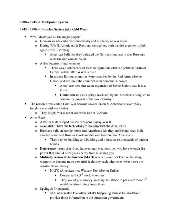 POL 607 Lecture Notes - Lecture 3: Mutual Assured Destruction, Warsaw Pact, Cuban Missile Crisis thumbnail