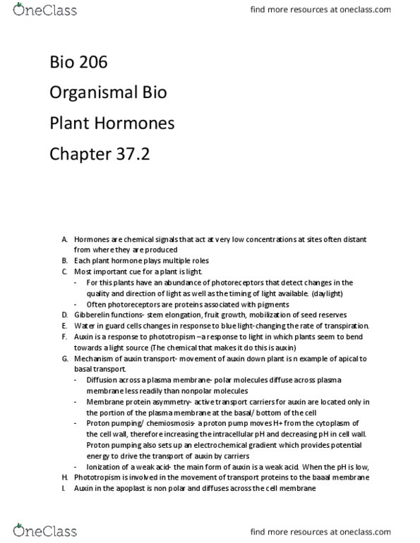 BIOL 206 Chapter Notes - Chapter 37.2: Abscission, Apoplast, Cytosol thumbnail
