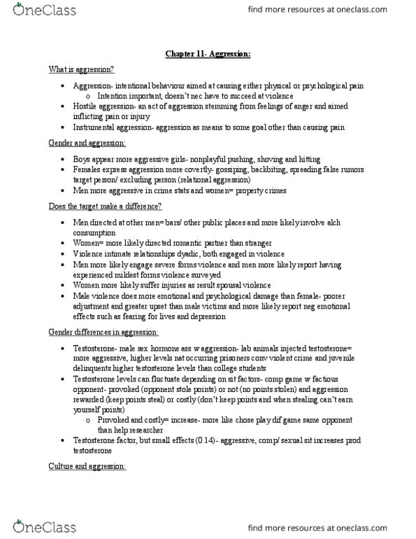 Psychology 2070A/B Chapter Notes - Chapter 11: Hit By Pitch, Relational Aggression, Relative Deprivation thumbnail