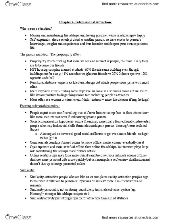 Psychology 2070A/B Chapter Notes - Chapter 9: Reachout Healthcare America, Reciprocal Liking, Physical Attractiveness thumbnail