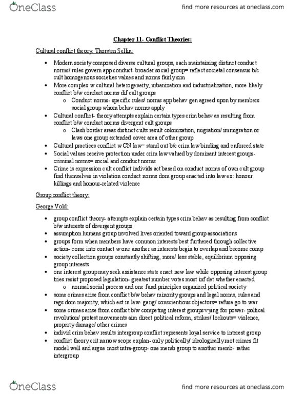 Sociology 2266A/B Chapter Notes - Chapter 11: Thorsten Sellin, Surplus Labour, Cultural Conflict thumbnail