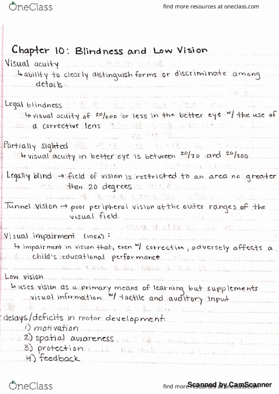 EDUC230 Chapter Notes - Chapter 10: Cortical Visual Impairment, Visual Acuity, Tunnel Vision thumbnail