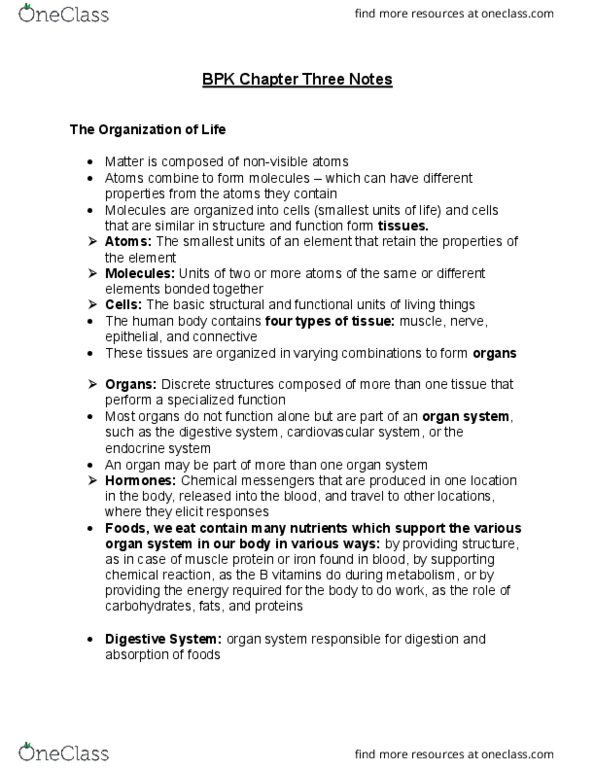 BPK 110 Chapter Notes - Chapter 3: Gastric Acid, Gastric Glands, Respiratory Tract thumbnail