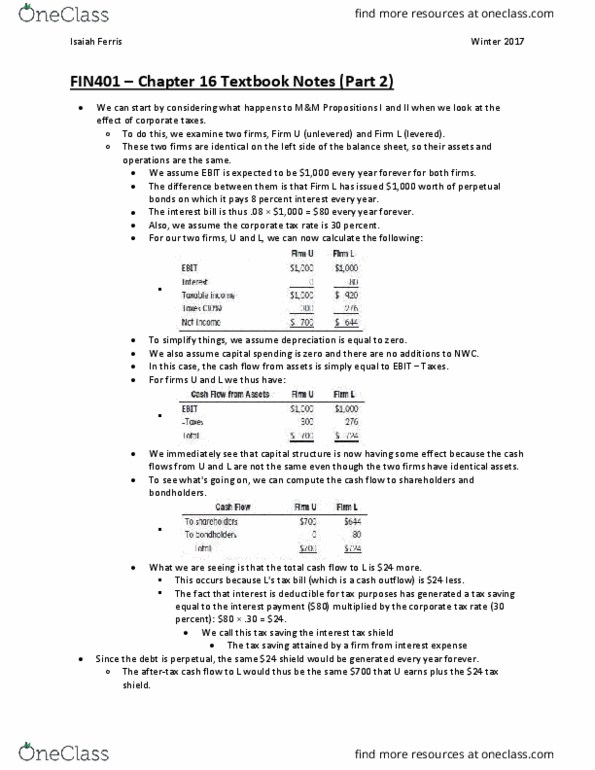 FIN 401 Chapter 16: FIN401 - Chapter 16 Textbook Notes Part 2 thumbnail