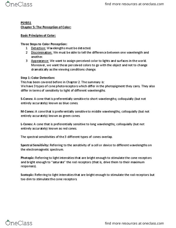 PSYB51H3 Chapter Notes - Chapter 5: Retinal Ganglion Cell, Spectral Sensitivity, Color Vision thumbnail